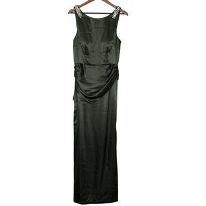 JS Collections Satin Jeweled Strap Gown Ivy Green NWT Size 6